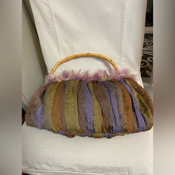 Vintage farnine Chiffon Ambre Purse with Banboo Handle - Picture 4 of 13